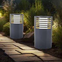 Led Solarlampe Wegeleuchte Gartenlampe Außenleuchte Standlampe, Kunststoff weiß, warmweiß, DxH 20x35 cm, 2er Set von EXPO BÖRSE