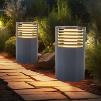 Expo Börse - led Solarlampe Wegeleuchte Gartenlampe Außenleuchte Standlampe, Kunststoff weiß, warmweiß, DxH 20x35 cm, 2er Set von EXPO BÖRSE