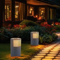 Expo Börse - led Solarlampe Wegeleuchte Gartenlampe Außenleuchte Standlampe, Kunststoff weiß, warmweiß, DxH 20x35 cm, 2er Set von EXPO BÖRSE