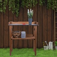 Pflanztisch mit Unterschrank Holz Pflanzentisch Balkon imprägniert, mit Ablagefach und Metallplatte, LxBxH 78x38x86 cm von EXPO BÖRSE