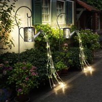 Solar Steckleuchte Gießkanne Außen Gartenlampe im Gießkannen Design Stecklampe silber, 24x led warmweiß, h 94 cm, Garten Balkon Wege Rasen, 2er Set von EXPO BÖRSE