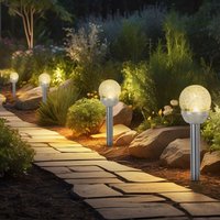 Solarlampe Erdspieß Außenleuchte Glaskugel Gartenlampe Steckleuchte, Kunststoff silber Edelstahl, Akku, led warmweiß, h 34,5 cm, 4er Set von EXPO BÖRSE