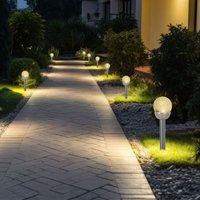 Solarlampe Erdspieß Außenleuchte Glaskugel Gartenlampe Steckleuchte, Kunststoff silber Edelstahl, Akku, led warmweiß, h 34,5 cm, 8er Set von EXPO BÖRSE