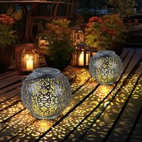 Expo Börse - Solarlampe Hängeleuchte Gartendeko led Garten rund Außenleuchte Tisch Kugeldesign, Kunststoff schwarz silber, 1x led, DxH 18x17 cm, 2er von EXPO BÖRSE
