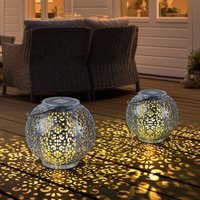 Expo Börse - Solarlampe Hängeleuchte Gartendeko led Garten rund Außenleuchte Tisch Kugeldesign, Kunststoff schwarz silber, 1x led, DxH 18x17 cm, 2er von EXPO BÖRSE