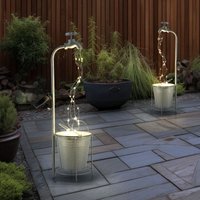 Expo Börse - Solarlampe Wasserhahn 30x led Gartendeko Außenlampe Terrassenlampe, Metall Kunststoff silber, warmweiß, LxH 17x62 cm, 2er Set von EXPO BÖRSE