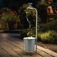 Solarlampe Wasserhahn 30x led Gartendeko Außenlampe Terrassenlampe, Metall Kunststoff silber, warmweiß, LxH 17x62 cm von EXPO BÖRSE