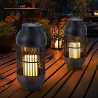Solarleuchte Tischlampe Außenleuchte Laterne Kerze Gartenleuchte Terrassenlampe Flammeneffekt , Kunststoff schwarz, Akku, 1x led warmweiß, h 33 cm, von EXPO BÖRSE
