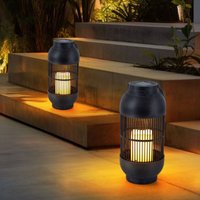 Solarleuchte Tischlampe Außenleuchte Laterne Kerze Gartenleuchte Terrassenlampe Flammeneffekt , Kunststoff schwarz, Akku, 1x led warmweiß, h 33 cm, von EXPO BÖRSE