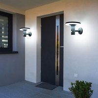 Wandlampe mit Bewegungsmelder led Solarleuchte Haustürlampe Fassadenleuchte anthrazit Gartenlampe, 250lm, kaltweiß, BxH 24x21 cm, 2er Set von EXPO BÖRSE
