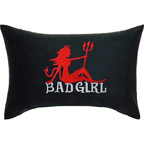 Bad Girl Kissen mit Stickerei | Beste Freundin Geburtstagsgeschenk Teufelin Dekokissen mit Füllung Sofakissen Zierkissen Autokissen groß Polsterüberzug 40x60cm | Schwarz von EXPRESS-STICKEREI