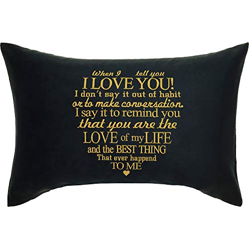 EXPRESS-STICKEREI I Love You Herz Dekokissen mit Spruch Love of My Life Geschenk für Valentinstag Jahrestag | Hochzeit Kissen mit Füllung Zierkissen Sofakissen mit Herz | 40x60cm | schwarz von EXPRESS-STICKEREI