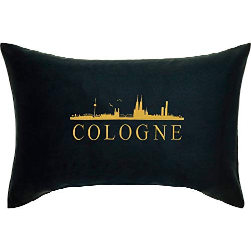 EXPRESS-STICKEREI KÖLN Kissen mit Füllung & Motiv Stadt/City Deutschland Geschenk Souvenir Wohnzimmer Dekokissen Cologne Zierkissen Skyline Sofakissen groß Polsterüberzug | 40x60cm | schwarz von EXPRESS-STICKEREI