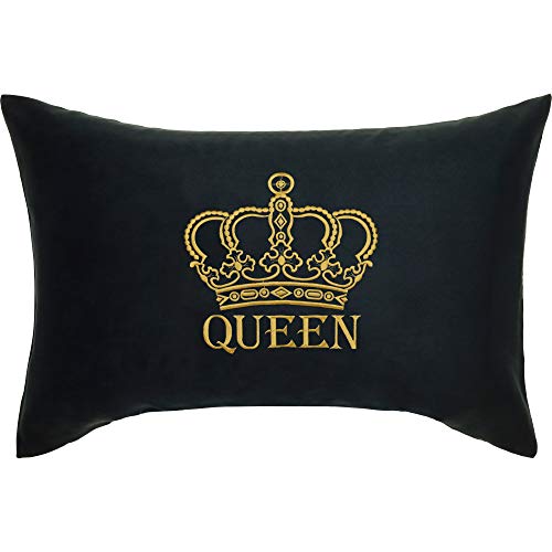 EXPRESS-STICKEREI Kissen mit Krone Queen Wohnzimmer Modernes Dekokissen mit Füllung Crown Deluxe Zierkissen für Schlafzimmer Hochzeitsgeschenk Sofa Einweihungs Geschenk | 40x60cm | schwarz von EXPRESS-STICKEREI