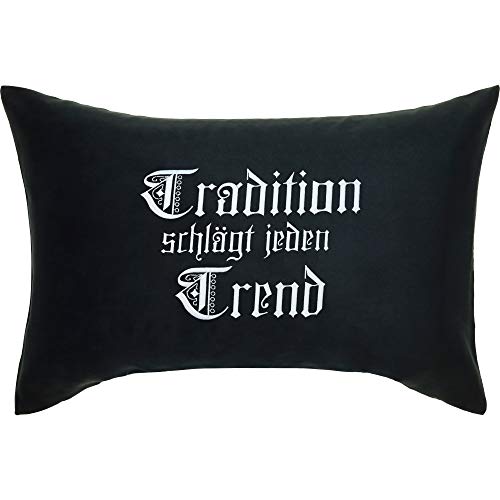 EXPRESS-STICKEREI Premium Kissen mit Füllung & Spruch Tradition schlägt jeden Trend Fußballfan Dekokissen Couchkissen Fußball Sofakissen Bestickt Polsterüberzug gefüllt | 40x60cm | schwarz von EXPRESS-STICKEREI