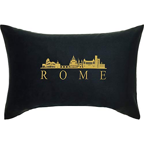 EXPRESS-STICKEREI Rome Kissen mit Füllung & Motiv Stadt/City Italien Geschenk Souvenir Kolosseum Dekokissen Zierkissen Italy Skyline Sofakissen groß Polsterüberzug | 40x60cm | schwarz von EXPRESS-STICKEREI