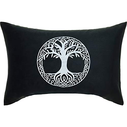 Yggdrasil Wikinger Kissen mit Füllung 40x60cm Wikinger Dekoration Baum des Lebens Wohnzimmer Dekokissen Nordmann Zierkissen Vikings Fanartikel Sofakissen groß Polsterüberzug | schwarz von EXPRESS-STICKEREI