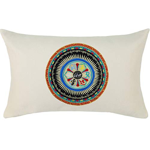 EXPRESS-STICKEREI Yoga Kissen Mandala Kissen mit Füllung 40x60cm Buddhismus Dekoration Energie & Harmonie Sofakissen Wohnzimmer Dekokissen Bohemian Accessoire Zierkissen Polsterüberzug | beige von EXPRESS-STICKEREI