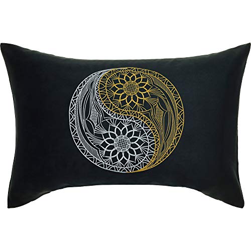 EXPRESS-STICKEREI Yoga Kissen Yin Yang Mandala Kissen mit Füllung 40x60cm | Buddhismus Dekoration Energie & Harmonie Sofakissen Wohnzimmer Dekokissen Feng Shui Accessoire Zierkissen | schwarz von EXPRESS-STICKEREI