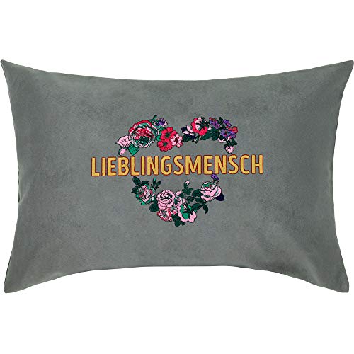 Geburtstag Geschenk Lieblingsmensch Kissen Bestickt Kissenbezug | Dekokissen mit Füllung Wohnzimmer Sofakissen groß Couchkissen | Beste Freunde Geschenk | 40x60cm | grau von EXPRESS-STICKEREI