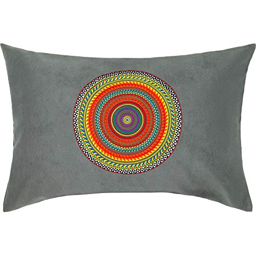 EXPRESS-STICKEREI Yoga Kissen Mandala Kissen mit Füllung 40x60cm Buddhismus Dekoration Energie & Harmonie Sofakissen Wohnzimmer Dekokissen Bohemian Accessoire Zierkissen Polsterüberzug | grau von EXPRESS-STICKEREI