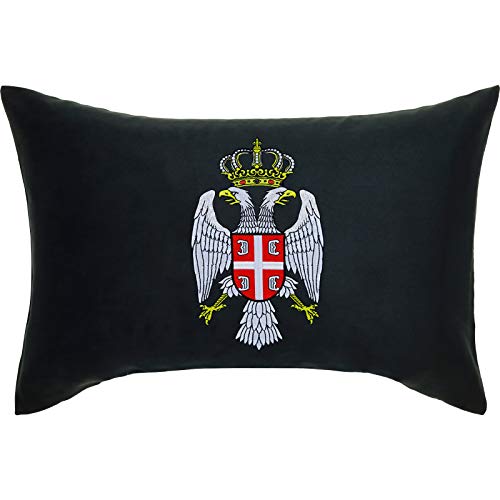 EXPRESS-STICKEREI Premium Kissen mit Füllung Serbien Wappen Fahne Serbia Flagge Zierkissen Adler mit Krone Staatswappen Serbisches Sofakissen Patriot | 40x60cm von EXPRESS-STICKEREI