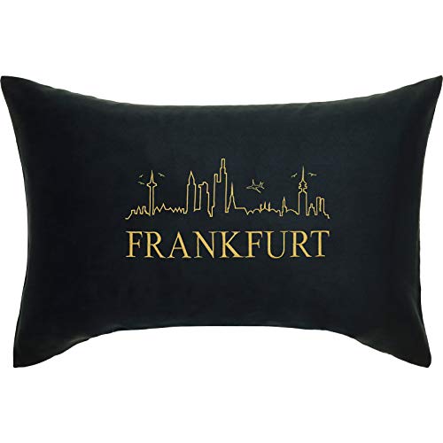 EXPRESS-STICKEREI Frankfurt Kissen mit Füllung & Motiv Stadt/City Deutschland Geschenk Souvenir Wohnzimmer Dekokissen Zierkissen Skyline Sofakissen groß Polsterüberzug | 40x60cm | schwarz von EXPRESS-STICKEREI