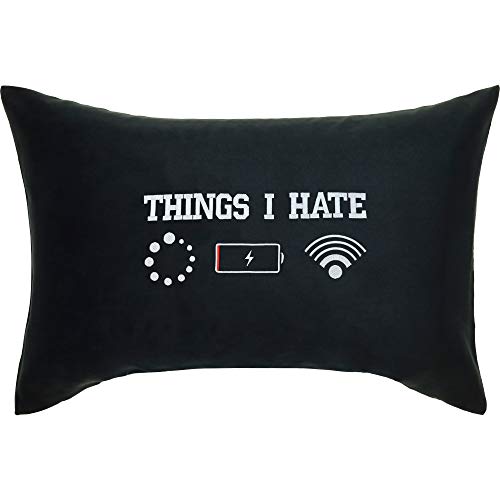 EXPRESS-STICKEREI Gamer Sessel Kissen mit lustigem Spruch 40x60cm Things I Hate Wohnzimmer Dekokissen mit Füllung Zierkissen Geburtstagsgeschenk Zocker Sofakissen | schwarz von EXPRESS-STICKEREI