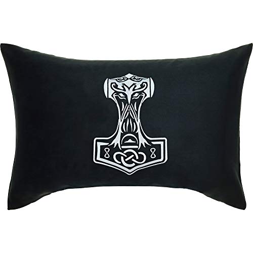 EXPRESS-STICKEREI Thors Hammer Wikinger Kissen mit Füllung 40x60cm Wikinger Dekoration Vikings Fanartikel Wohnzimmer Dekokissen Nordmann Zierkissen Sofakissen groß Polsterüberzug | schwarz von EXPRESS-STICKEREI