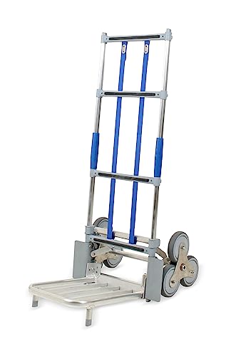 Vollmontierter, klappbarer EXPRESSO Alu Treppensteiger mit DREI-Rad-Mechanismus zum Überwinden von Treppen & Stufen/Tragkraft 125 kg/Klappbare Rohrschaufel L 43 x B 35 cm/AE851276115504 von EXPRESSO