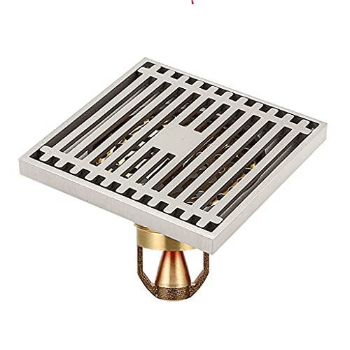 Doppelschichtiger Filter Messing Bodenablauf Metallsieb Quadratische Abdeckung für Küche Bad Garage Balkon Garage Dusche Haarfänger Keller Quadratisch Rückflussverhinderer von EXQIOUR