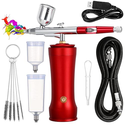 Spritzpistolen-Set, handgehaltenes Spritzpistolen-Set, tragbarer Spritzpistolen-Kompressor, 30PSI kabelloses Spritzpistolen-Set, 0,5mm Düse, mit Reinigungsbürstenset für Friseure, Maniküre, Kuchendeko von EXQST
