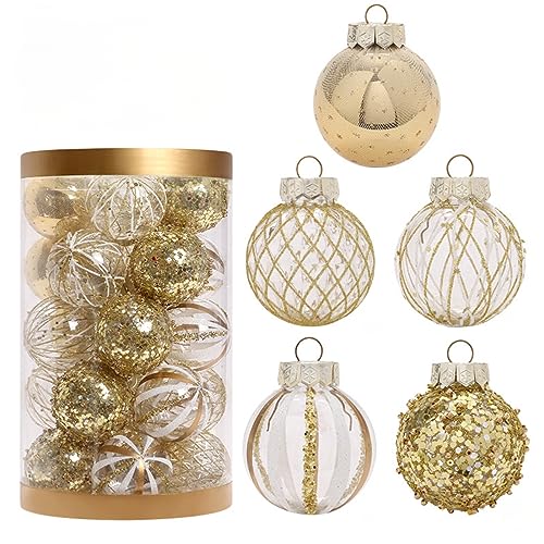 25 Stück Christbaumkugeln Set Fünf Weihnachtskugeln Aus Kunststoff Bruchsicher Für Weihnachtsbaum Deko, Balkon, Party, Bemaltes Weihnachtskugel-Set (Gold) von EXQUILEG