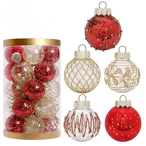 25 Stück Christbaumkugeln Set Fünf Weihnachtskugeln Aus Kunststoff Bruchsicher Für Weihnachtsbaum Deko, Balkon, Party, Bemaltes Weihnachtskugel-Set (Rot) von EXQUILEG