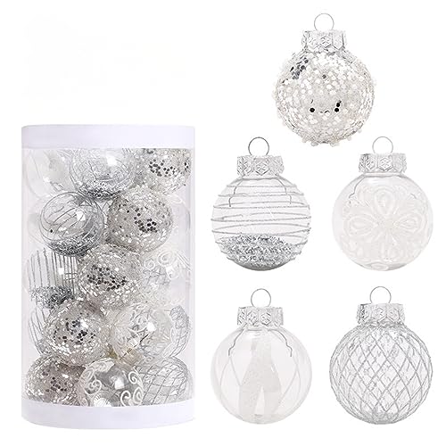 25 Stück Christbaumkugeln Set Fünf Weihnachtskugeln Aus Kunststoff Bruchsicher Für Weihnachtsbaum Deko, Balkon, Party, Bemaltes Weihnachtskugel-Set (Weiß) von EXQUILEG