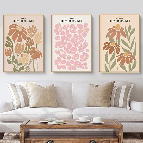 3er FLOWER MARKET Poster 50×70 Stilvolles Blumen Bilder Set Kunstdrucke Bilder Moderne Vintage Bilder Wanddeko Ohne Rahmen Premium Poster Set Für Wohnzimmer Schlafzimmer Esszimmer (21*30cm) von EXQUILEG