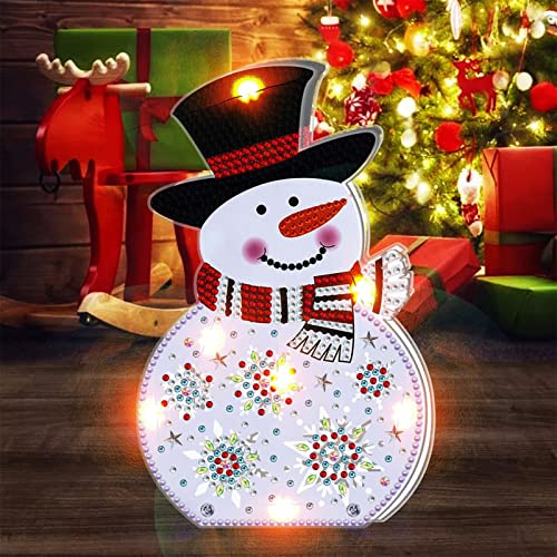 5D DIY Diamond Painting, Weihnachten deko Ornamente Set mit LED Licht Diamant Malerei Bilder, Weihnachtsmann Weihnachtsbaum Schneemann Element, Strass Kristall Dekoration Handwerk Geschenk (BJD03) von EXQUILEG