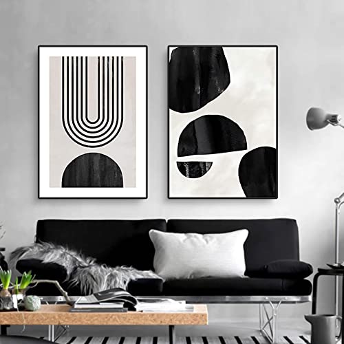 EXQUILEG 2er Boho Poster Set,Abstrakte Minimalistische Stil Leinwand Wandkunst Bilder，Schwarz und weiß Moderne Linie Wanddekoration Ohne Rahmen (A,40 x 50 cm) von EXQUILEG