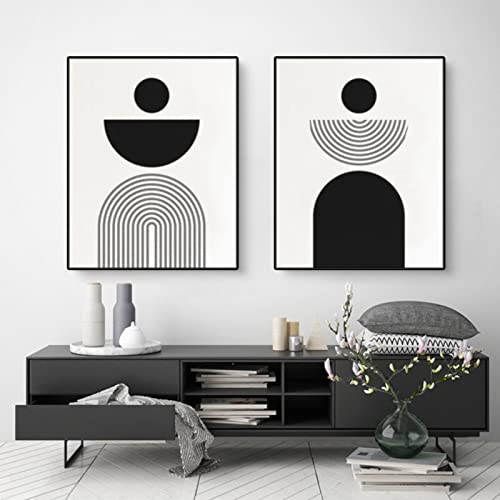 EXQUILEG 2er Boho Poster Set,Abstrakte Minimalistische Stil Leinwand Wandkunst Bilder，Schwarz und weiß Moderne Linie Wanddekoration Ohne Rahmen (B,40 x 50 cm) von EXQUILEG