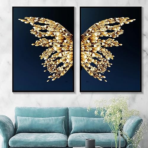 EXQUILEG 2er Goldener Schmetterling Poster Set, Moderne Goldener Schmetterling Wanddekoration Minimalistische Stil Leinwand Wandkunst Bilder Ohne Rahmen (50 * 70cm) von EXQUILEG