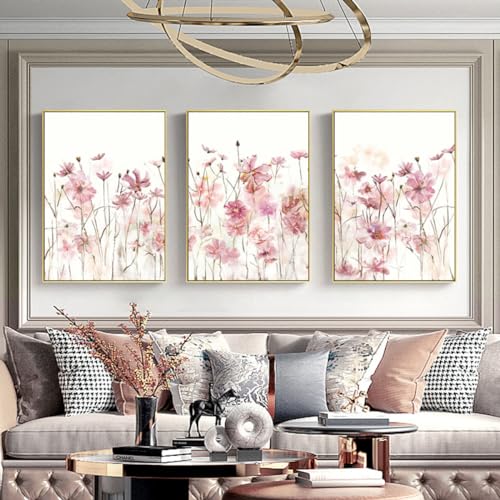 EXQUILEG 3-teiliges Premium Poster Set, Aesthetic Blume Rosa Frisch Bilder Leinwand Kunstposter Moderne Wandbilder für Wohnzimmer Deko Ohne Rahmen (30 * 40cm) von EXQUILEG