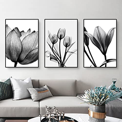 EXQUILEG 3-teiliges Premium Poster Set, Aesthetic Blume Schwarz Weiß Bilder Leinwand Kunstposter Moderne Wandbilder für Wohnzimmer Deko (A,30 x 40 cm) von EXQUILEG