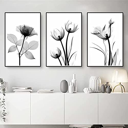 EXQUILEG 3-teiliges Premium Poster Set, Aesthetic Blume Schwarz Weiß Bilder Leinwand Kunstposter Moderne Wandbilder für Wohnzimmer Deko (B,21 x 30 cm) von EXQUILEG