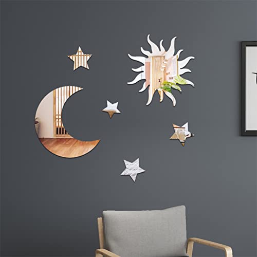 EXQUILEG 3D Wandaufkleber, DIY WandSpiegel Wand Aufkleber, Sonne, Mond und Sterne Spiegel Acryl Wandaufkleber für Schlafzimmer Kinderzimmer von EXQUILEG