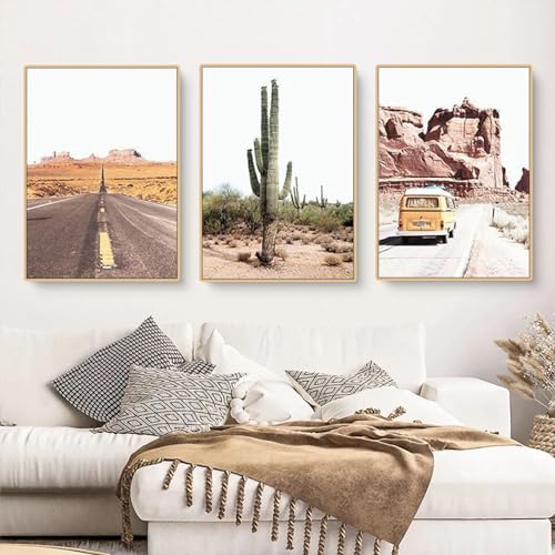 EXQUILEG 3er Bilder Set Wüste und Autobahnen Stilvolles Kunstdrucke Moderne Wandbilder Schöne Landschaft Wanddeko Ohne Rahmen Premium Für Wohnzimmer Schlafzimmer Esszimmer (21 * 30cm) von EXQUILEG