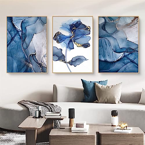 EXQUILEG 3er Design-Poster Set Wandbilder Print Bilder Blaue Aquarellblume, Abstrakt Geometrisch Poster Set Skandinavische Deko,Ohne Rahmen (40 * 50cm) von EXQUILEG