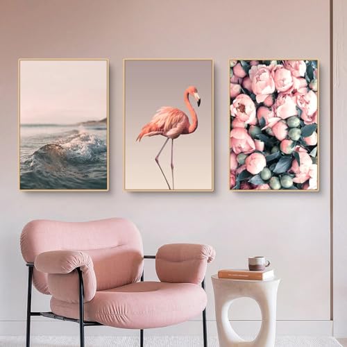 EXQUILEG 3er Einfache Poster Set Rosa Rose Stilvolles Kunstdrucke Moderne Wandbilder Minimalistischer Stil Wanddeko Ohne Rahmen Premium Für Wohnzimmer Schlafzimmer Esszimmer (60 * 80cm) von EXQUILEG