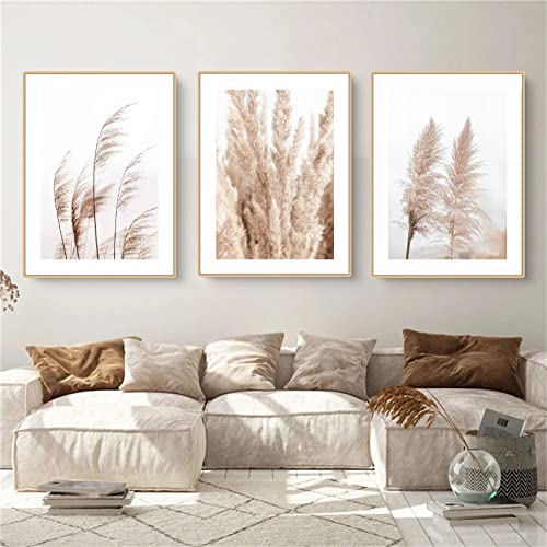 EXQUILEG 3er Poster Set, Boho Beige Natur Pampasgras Bilder Modern Leinwand Wandbilder Home Deko - Ohne Rahmen (A,30 x 40 cm) von EXQUILEG