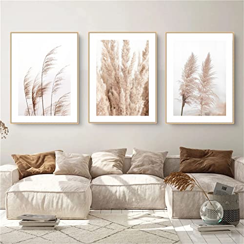 EXQUILEG 3er Poster Set, Boho Beige Natur Pampasgras Bilder Modern Leinwand Wandbilder Home Deko - Ohne Rahmen (A,40 x 50 cm) von EXQUILEG