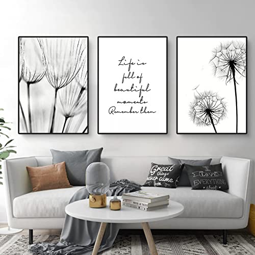 EXQUILEG 3er Poster Set Löwenzahn Bilder Set Modern Schwarz Weiß Leinwandbilder Wandbilder für Wohnzimmer Deko Ohne Rahmen (30x40cm) von EXQUILEG